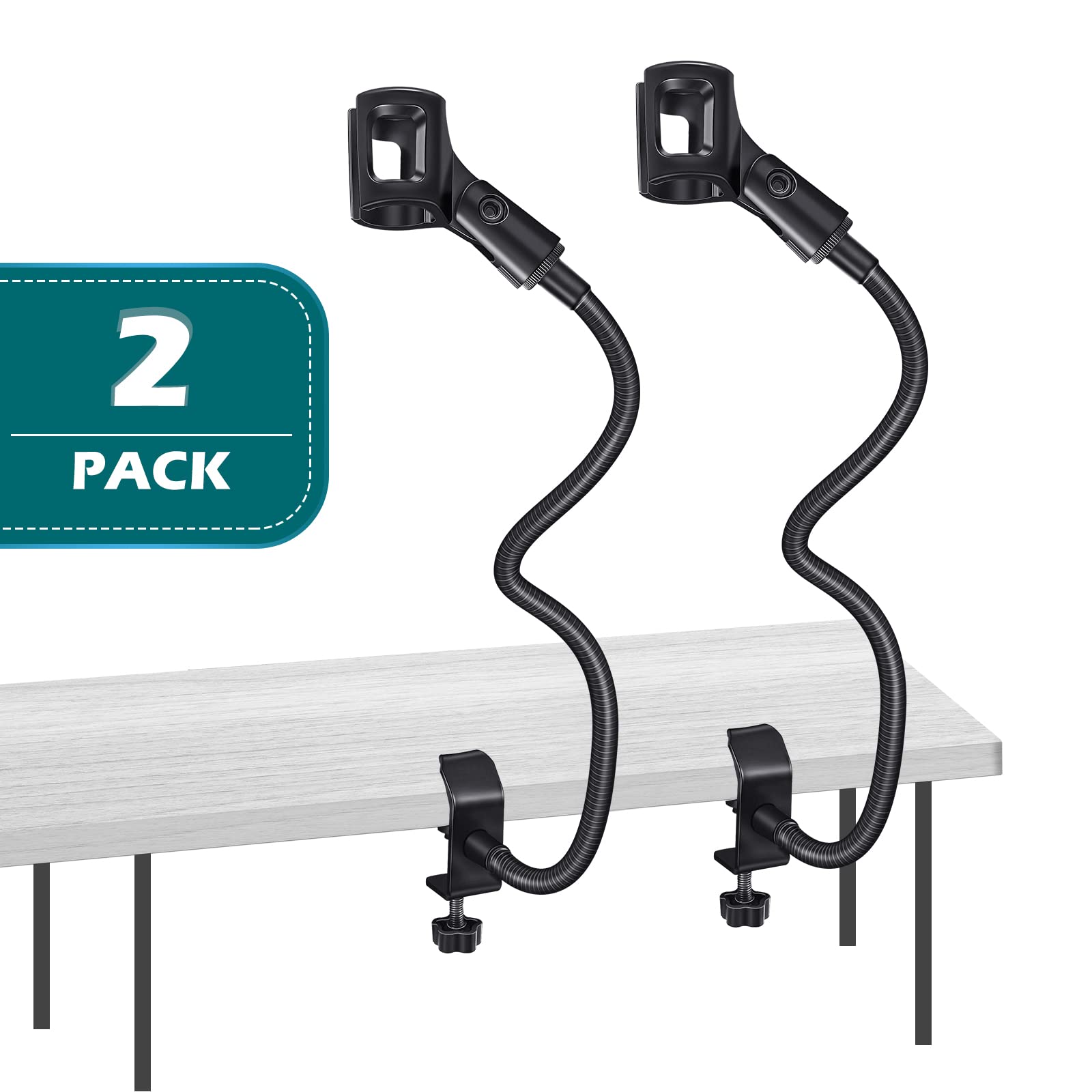 2 Pcs Gooseneck Mic Stand Mic Holder Microphone Stand Mount Adjustable Arm Adapter Podium Microphone Flexible Gooseneck Desktop