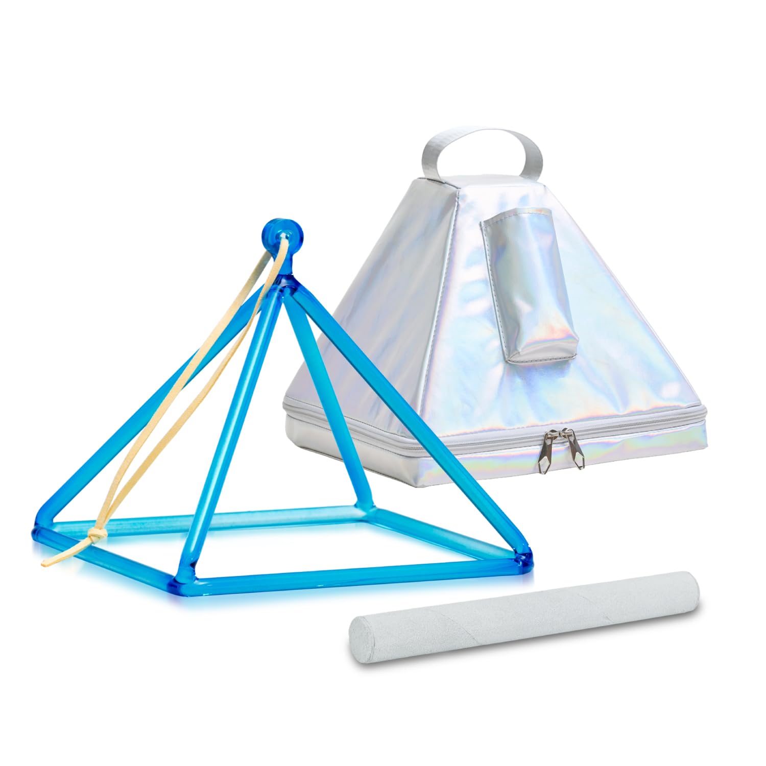 CVNC 8 Inch Blue Color Quartz Crystal Singing Pyramid Healing Musical Instrument + Carry Case Bag Powerful Energy