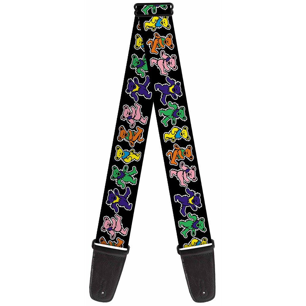 Grateful Dead Guitar Strap, Dancing Bears Black Multi Color, 2 Inches Wide