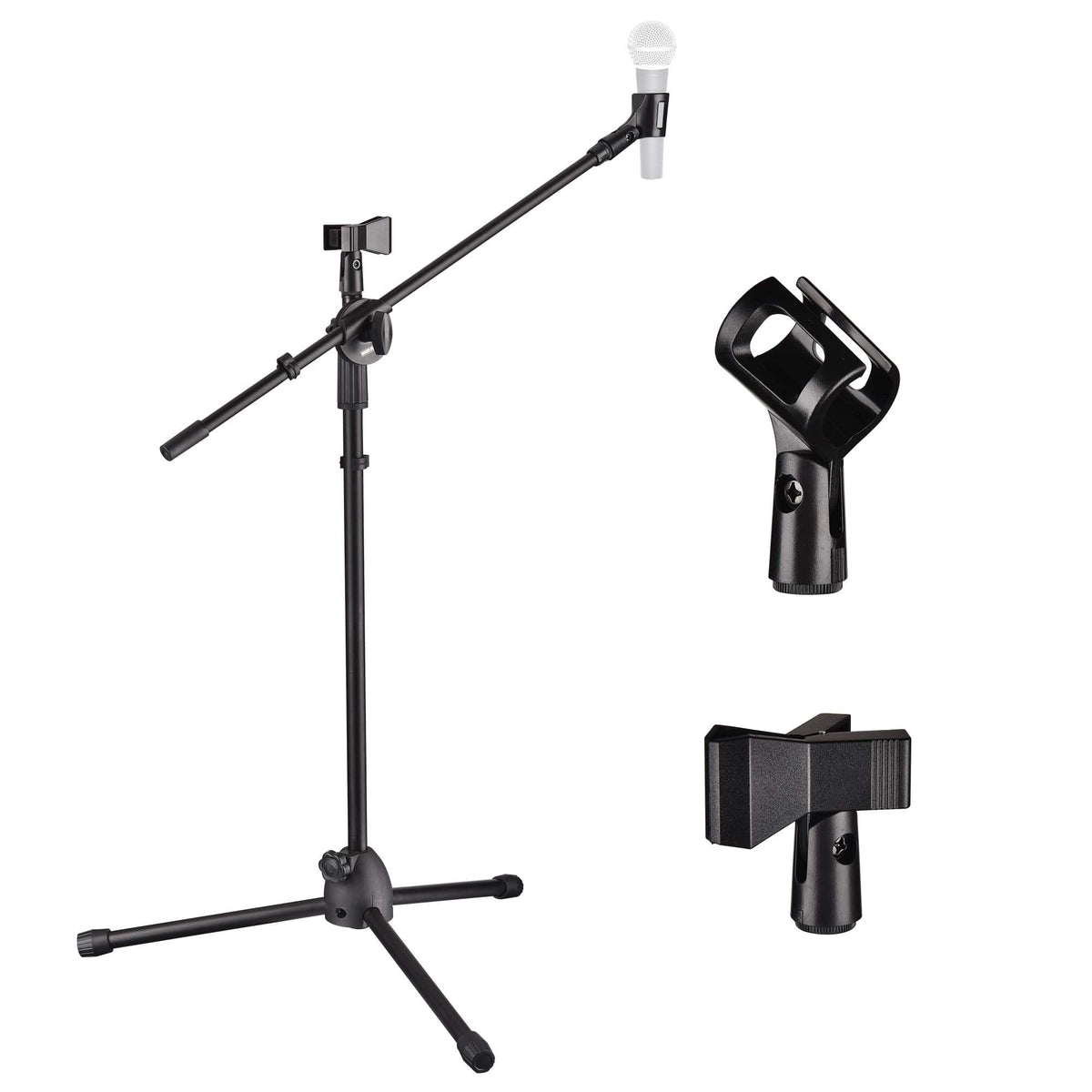 Byootique 12Pcs Boom Mic Stand Floor Adjustable Height Mic Tripod Stand W/ 2 Mic Clip Holder Foldable Microphone Holder For Sing