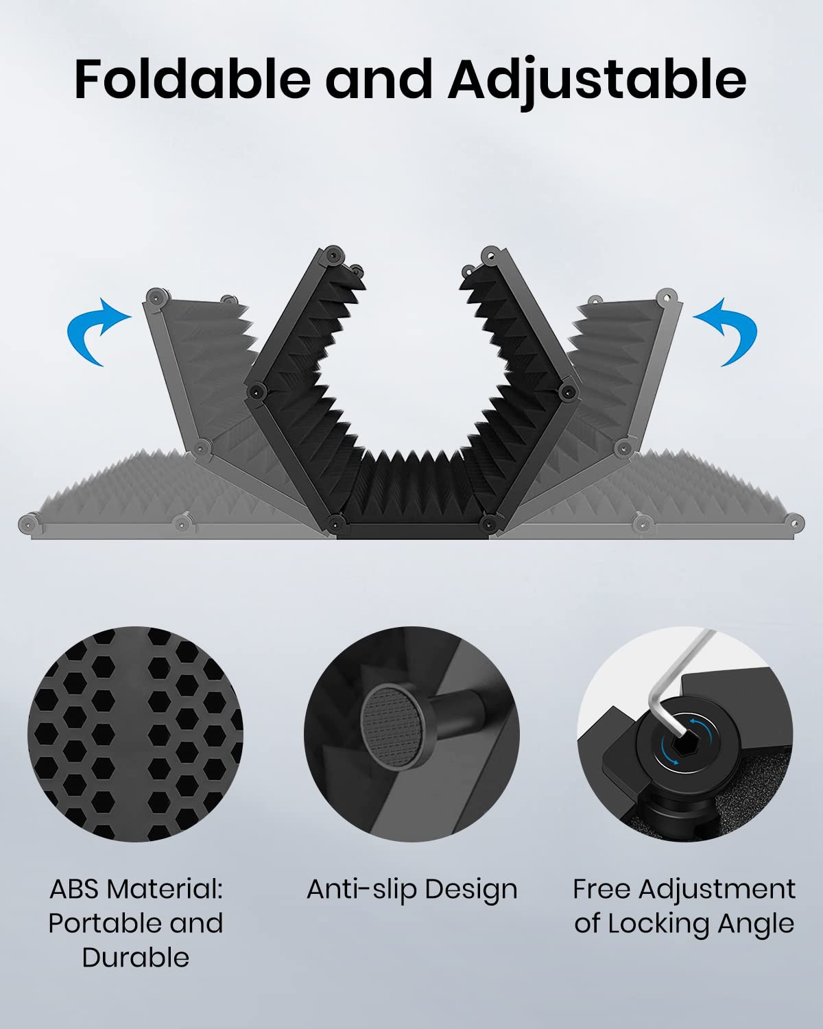 Moukey Microphone Isolation Shield, Foldable Mic Shield with Triple Sound Insulation, Reflection Filter with 3/8'' and 5/8'' Mic