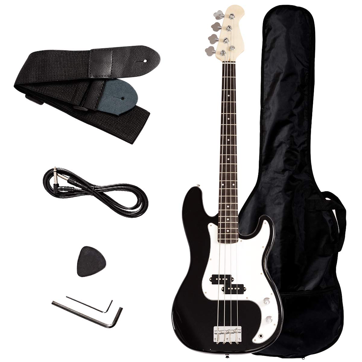 S Afstar Electric Bass Guitar 4 Strings Full Size Electric Bass With Amp Cord Strap & Carrying Bag, Rosewood Exquisite Stylish B
