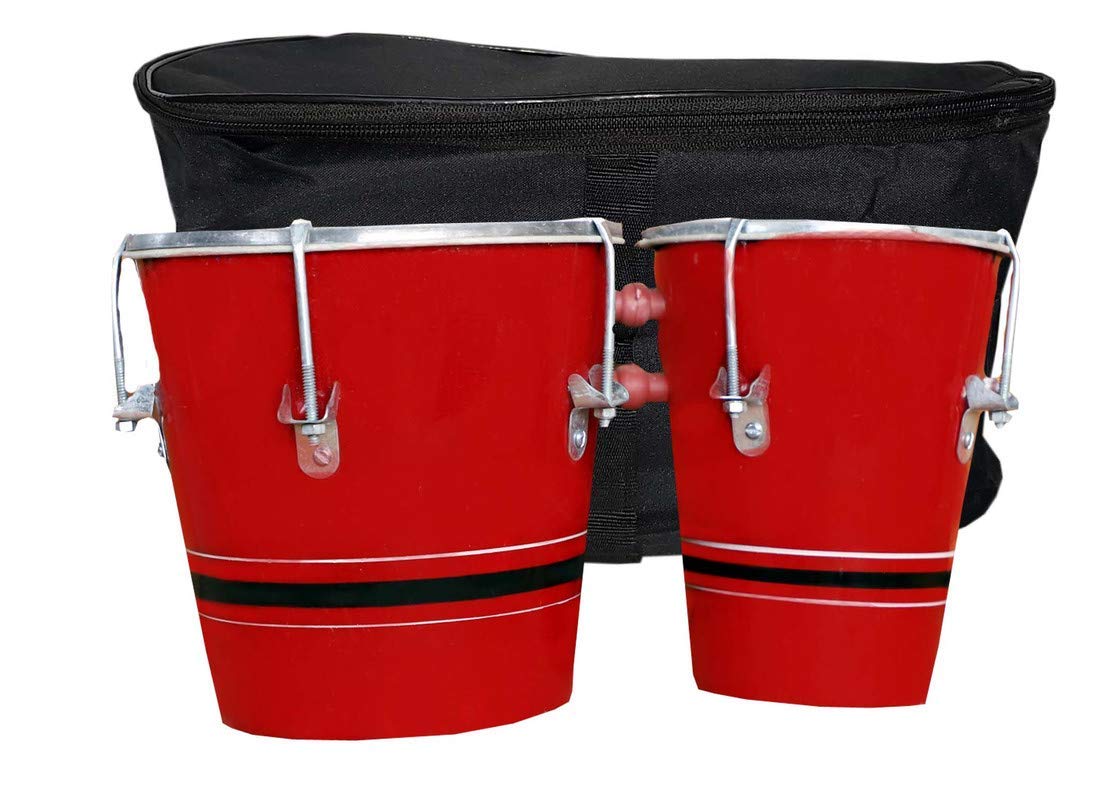 Gt Manufacturers Professional Two Piece Hand Made Wooden Bango Drum Set With Tool Kit Bag (Red)