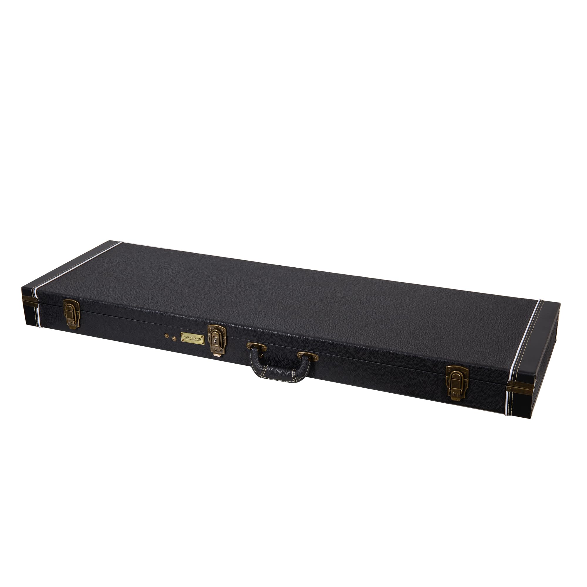 Crossrock Wooden Guitar Case -Fits Electric Bass Guitars- Vintage Hardware, Sponge Lining, Metal Feet, Storage Space-Black (CRW5