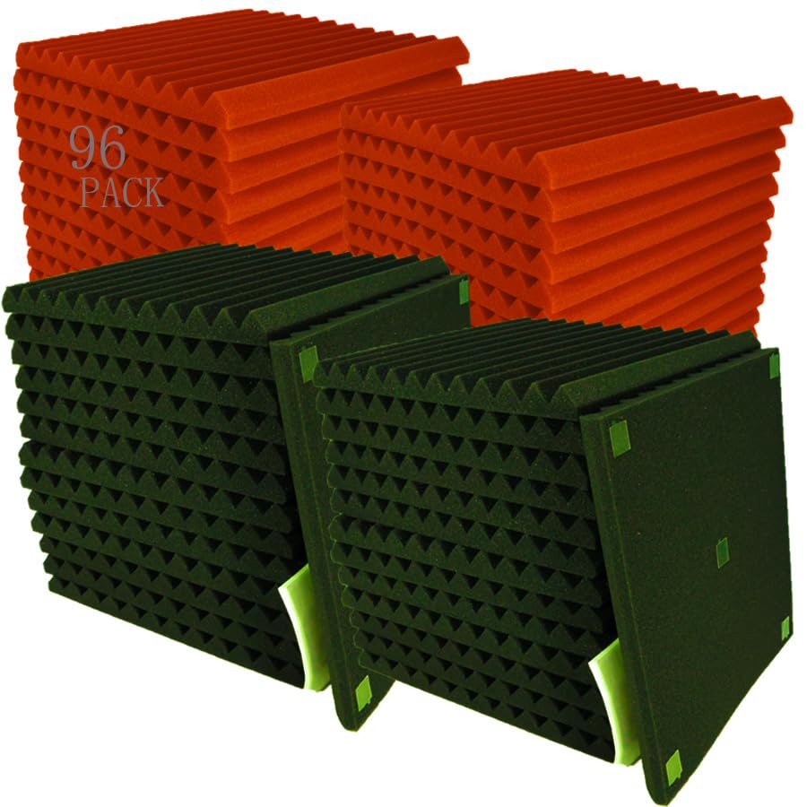 96 Pack Black/Red 12 ''X 12 ''X1'' Acoustic Panels Studio Soundproofing Foam Wedge Tiles,