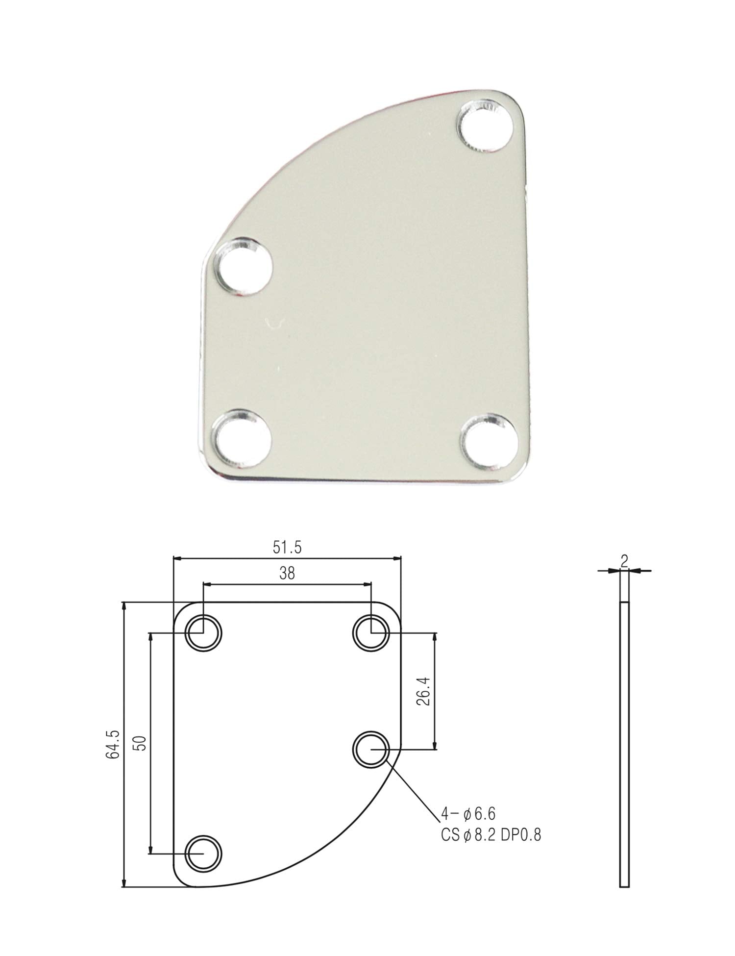 Metallor Electric Guitar Neck Plate Curved Cutaway Semi Round Neck Joint Back Mounting Plate 4 Holes with Screws Compatible with