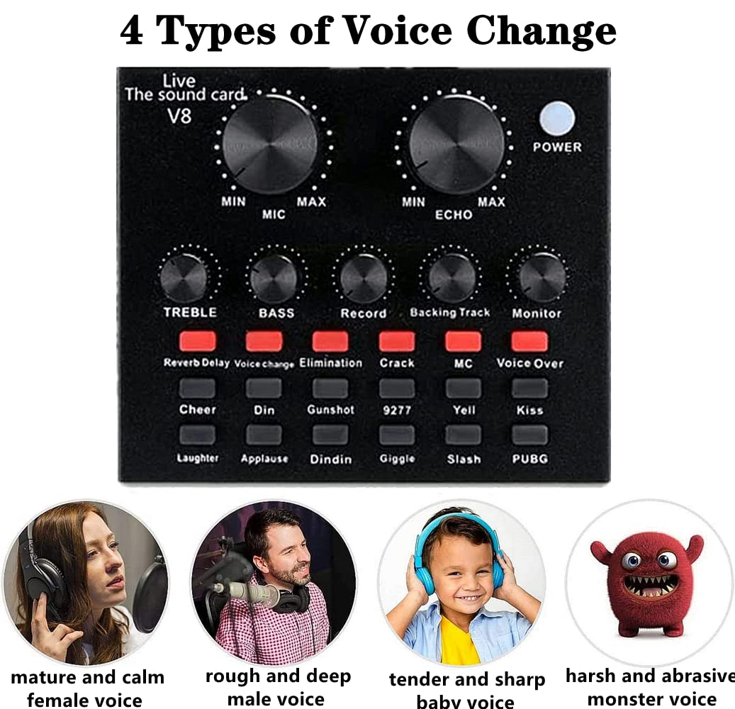 Podcast Equipment Bundle, BM-800 Recording Studio Package with Voice Changer, Live Sound Card - Audio Interface for Laptop Compu