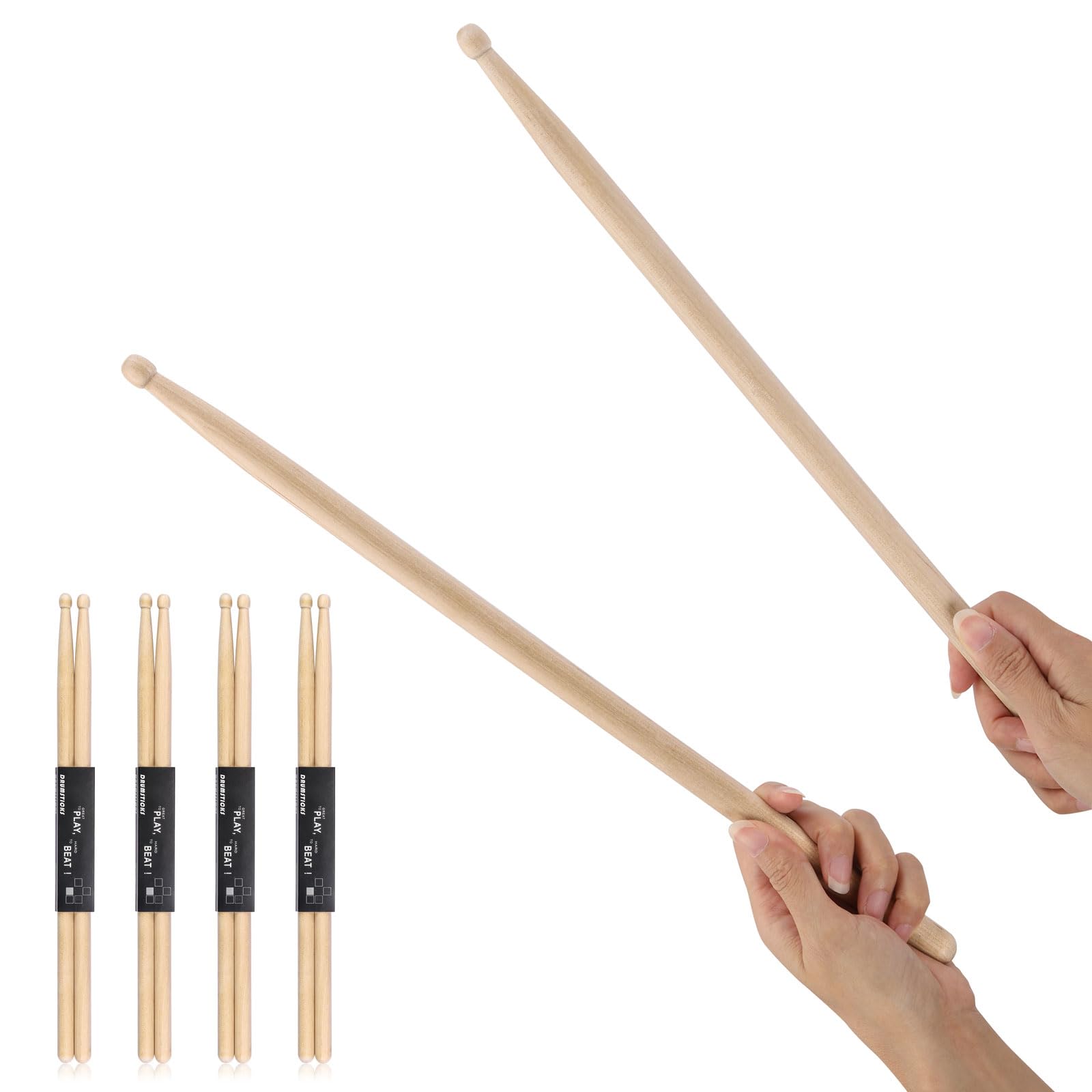 4 Pairs Drum sticks 5A Maple Wood Tip Drumstick for Adults Kids Beginners Practice