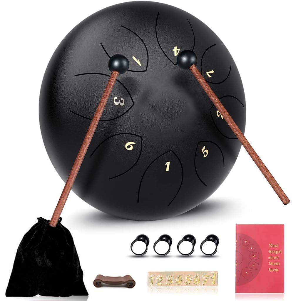 Truenix Steel Tongue Drum 8 Note, 6 Inch Percussion Instrument Handpan Drum With Bag, Music Book & Mallets For Kids & Adults Med