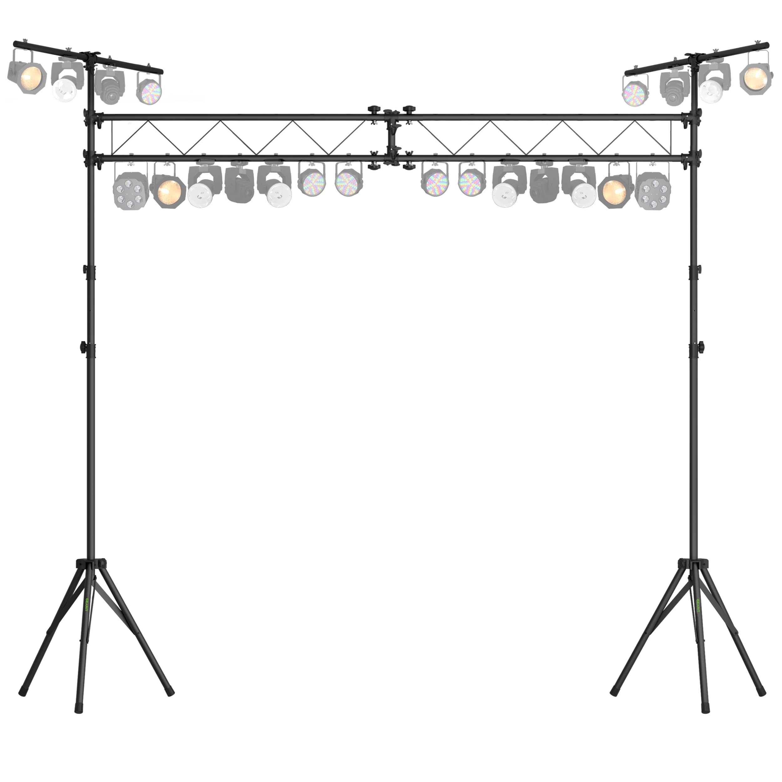 GEARit Lighting Truss System (x2) 12 Ft Tripod Stands With T-Bars (x2) 5 Ft Stage Trusses, 36 Mounting Points, Up to 200 Lbs Cap