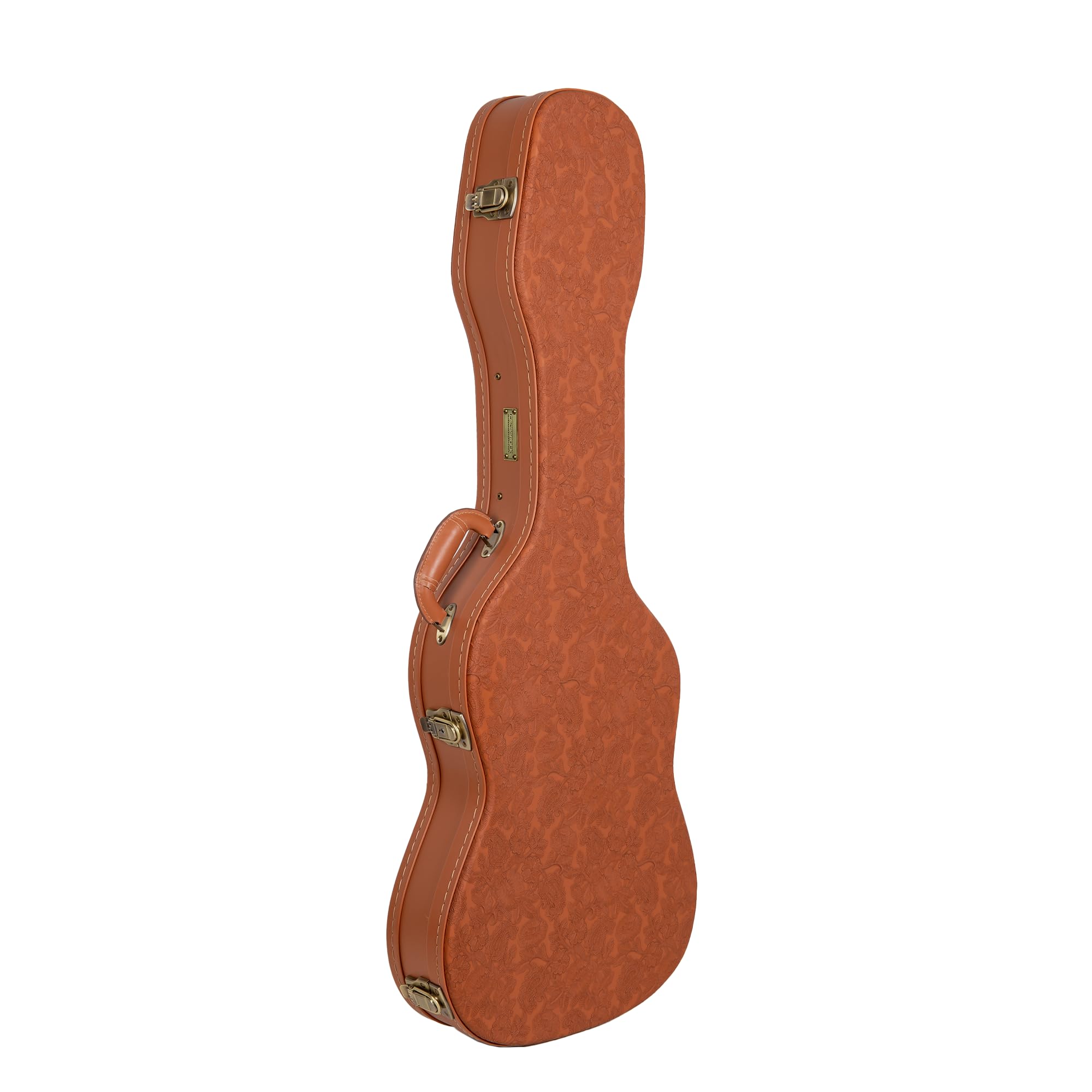 Crossrock Relief Series Electric Guitar Case for Telecaster & Stratocaster Style | Carved Red Wood Finish, Ivory Plush Interior,