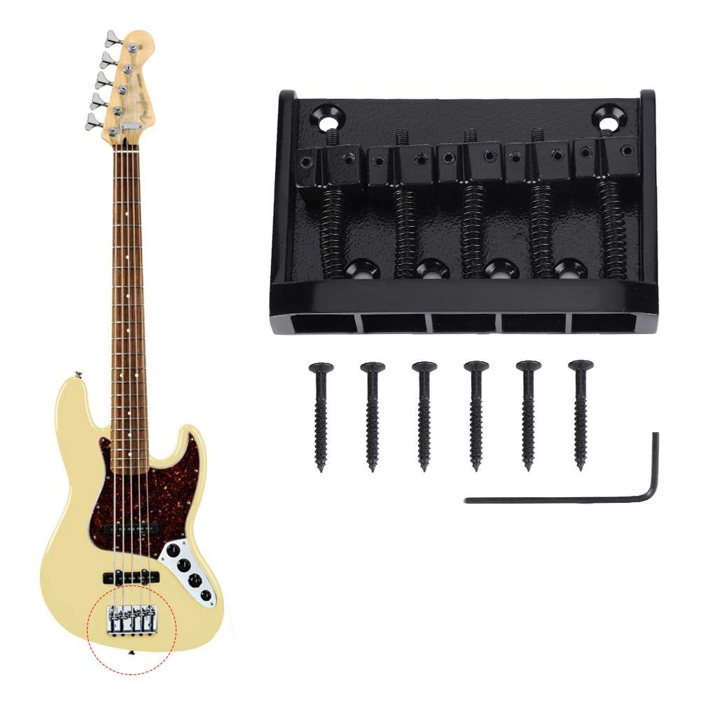 Fafeims Metal 5 String Guitar Saddle Bridge Plate Electric Bass Bridge Tailpiece Replacement Accessory(Black)