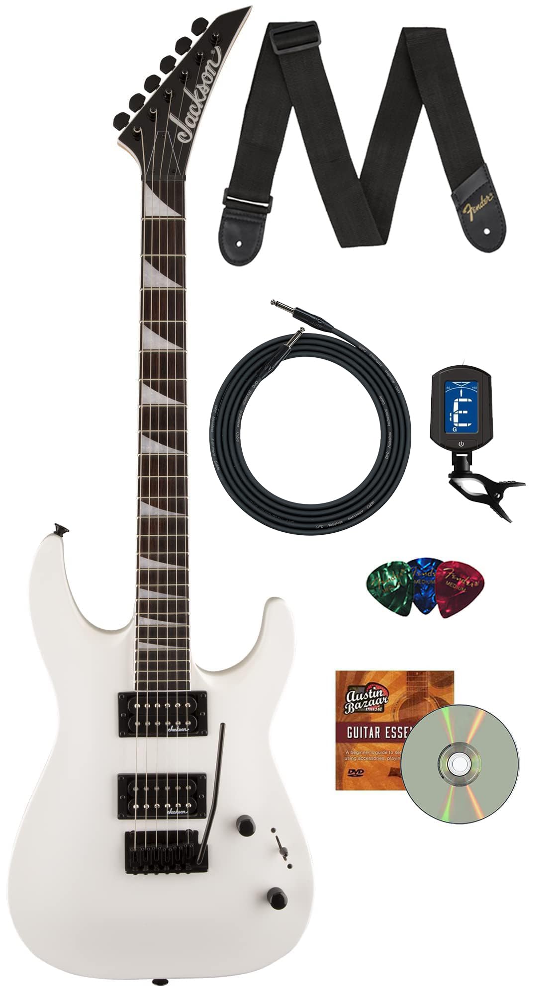 Jackson Dinky Arch Top Js22 Dka Electric Guitar - Snow White Bundle With Cable, Tuner, Strap, Picks, And Austin Bazaar Instructi
