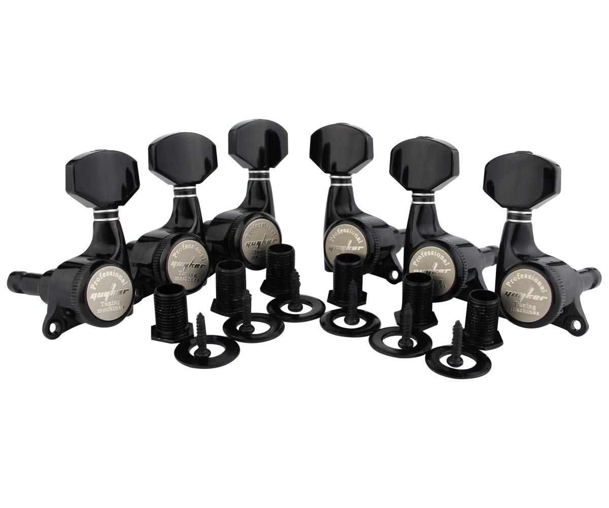Guyker 6Pcs Guitar Locking Tuners (3L + 3R Handed) - 1:18 Ratio Lock String Tuning Key Pegs Machine Heads With Hexagonal Handle