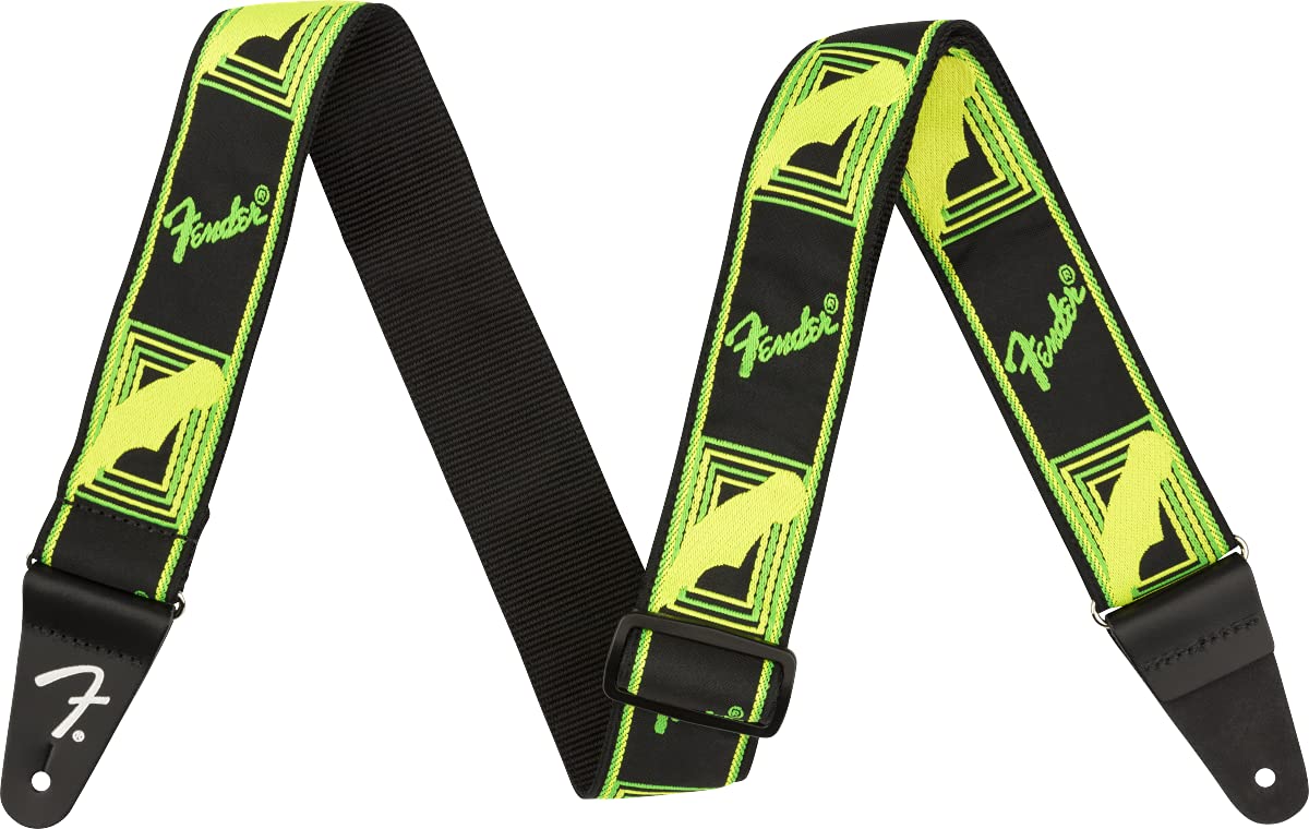 Fender Neon Monogrammed Guitar Strap, Guitar Accessories, 2In, Green/Yellow