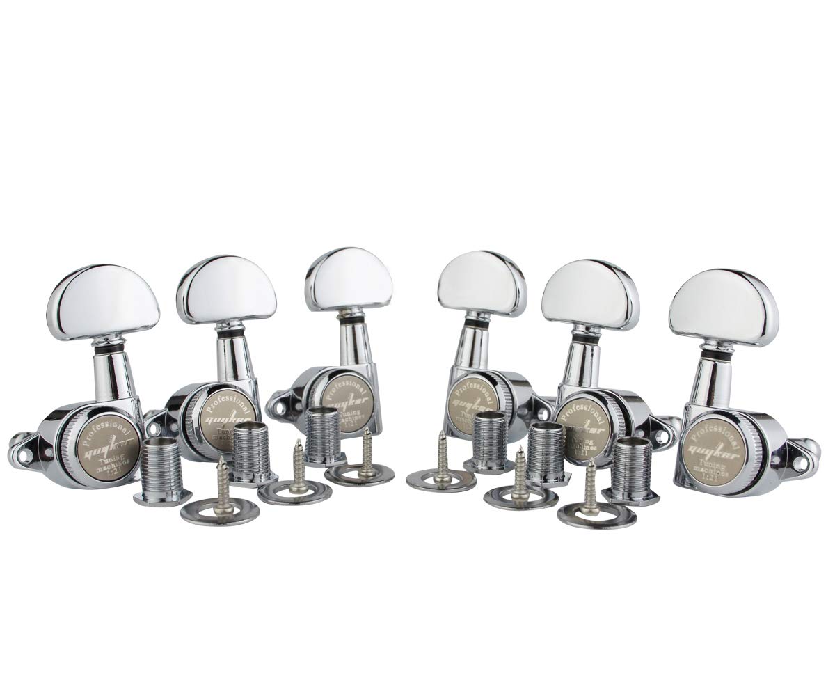 Guyker 6Pcs Guitar Locking Tuners (3L + 3R Handed) - 1:21 Lock String Tuning Key Pegs Machine Heads With Half-Circle Handle Repl