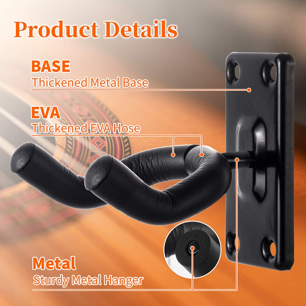 Guitar Wall Mount Hanger,Guitar Hangers,Guitar Wall Hook Black hooks Metal Guitar Holder