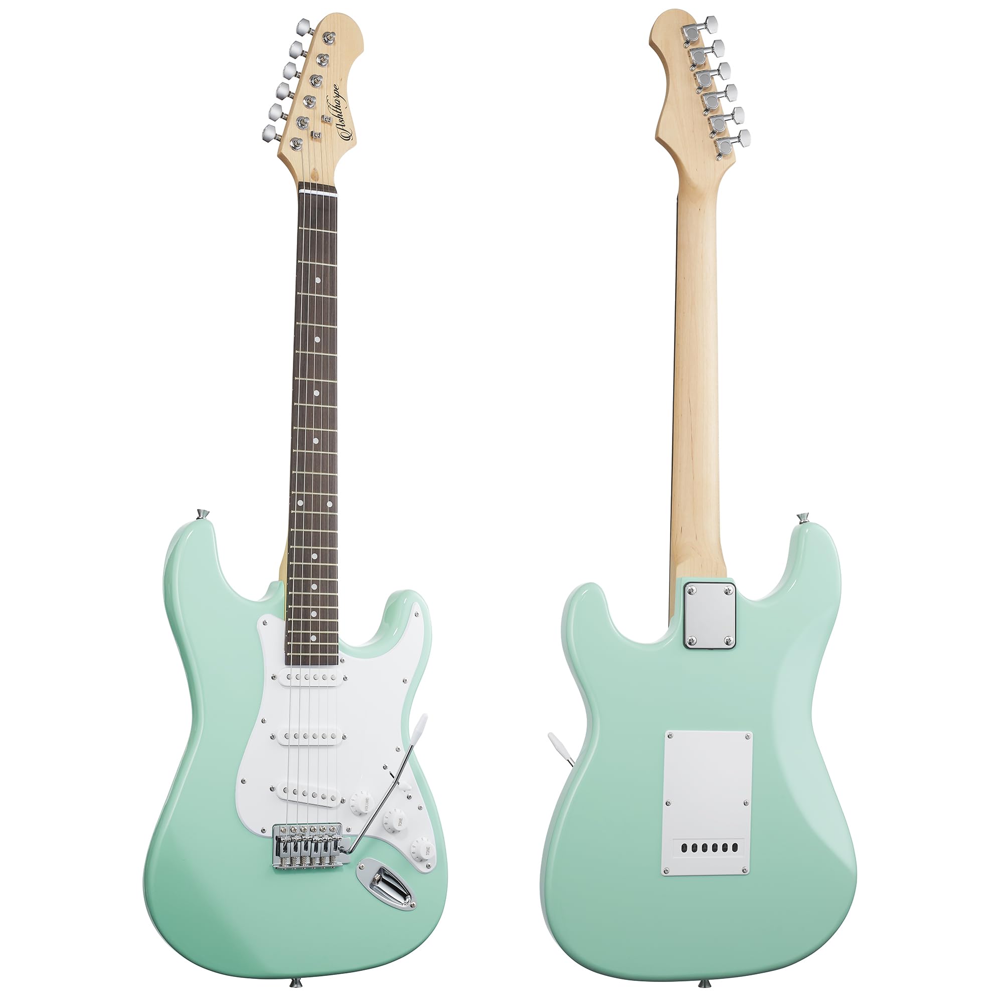Ashthorpe 39-Inch Electric Guitar (Mint Green-White), Full-Size Guitar Kit with Padded Gig Bag, Tremolo Bar, Strap, Strings, Cab