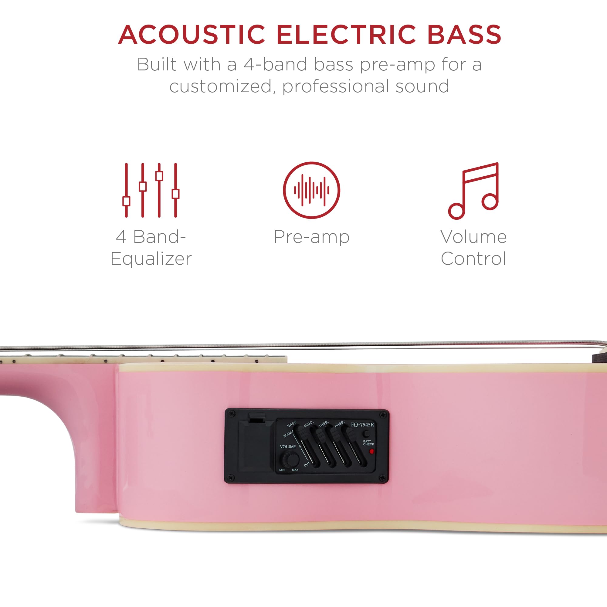 Best Choice Products Acoustic Electric Bass Guitar, Full Size 4 String, Fretted Bass Guitar w/Padded Gig Bag - Pink