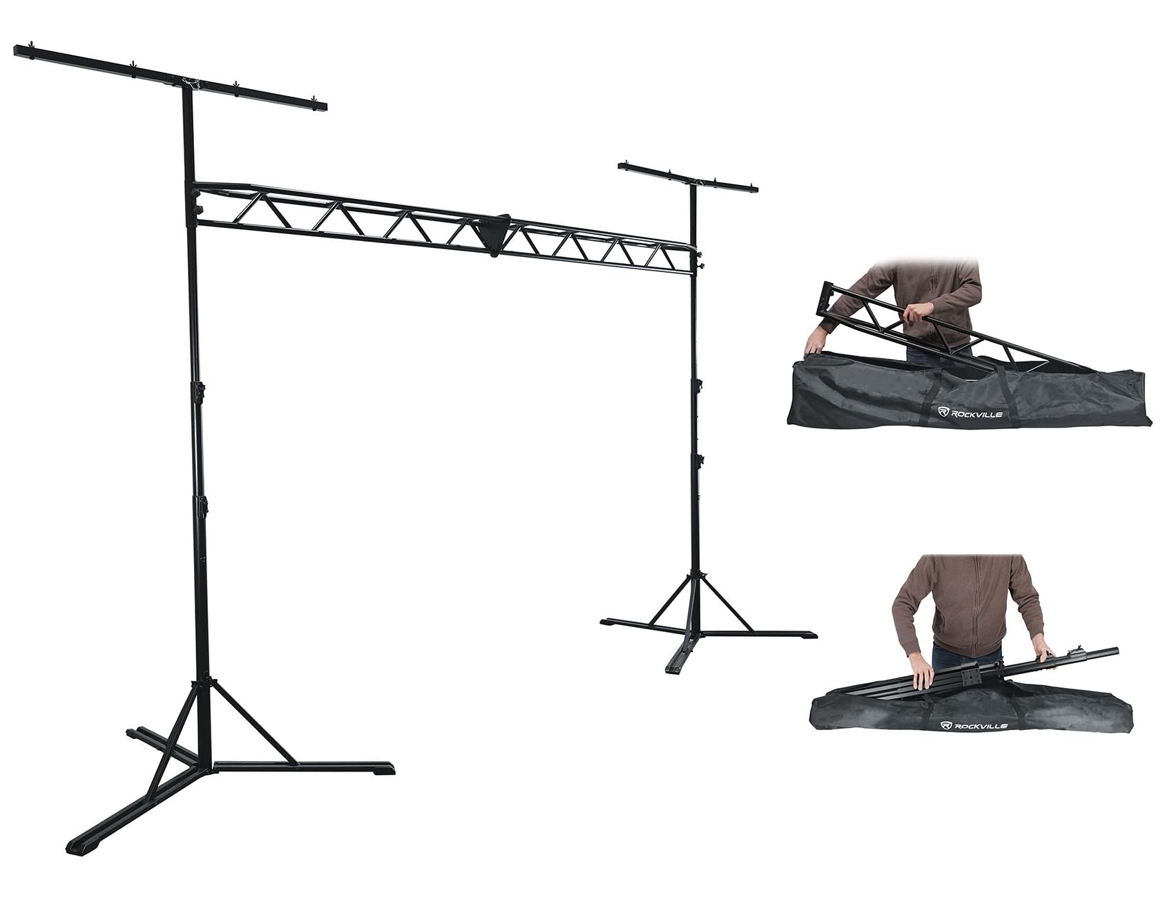 Rockville RLT8 300lb DJ Lighting Truss System, Flat-Base Stability, Foldable T-Bars, Modular Design, Perfect for Mobile DJs and 