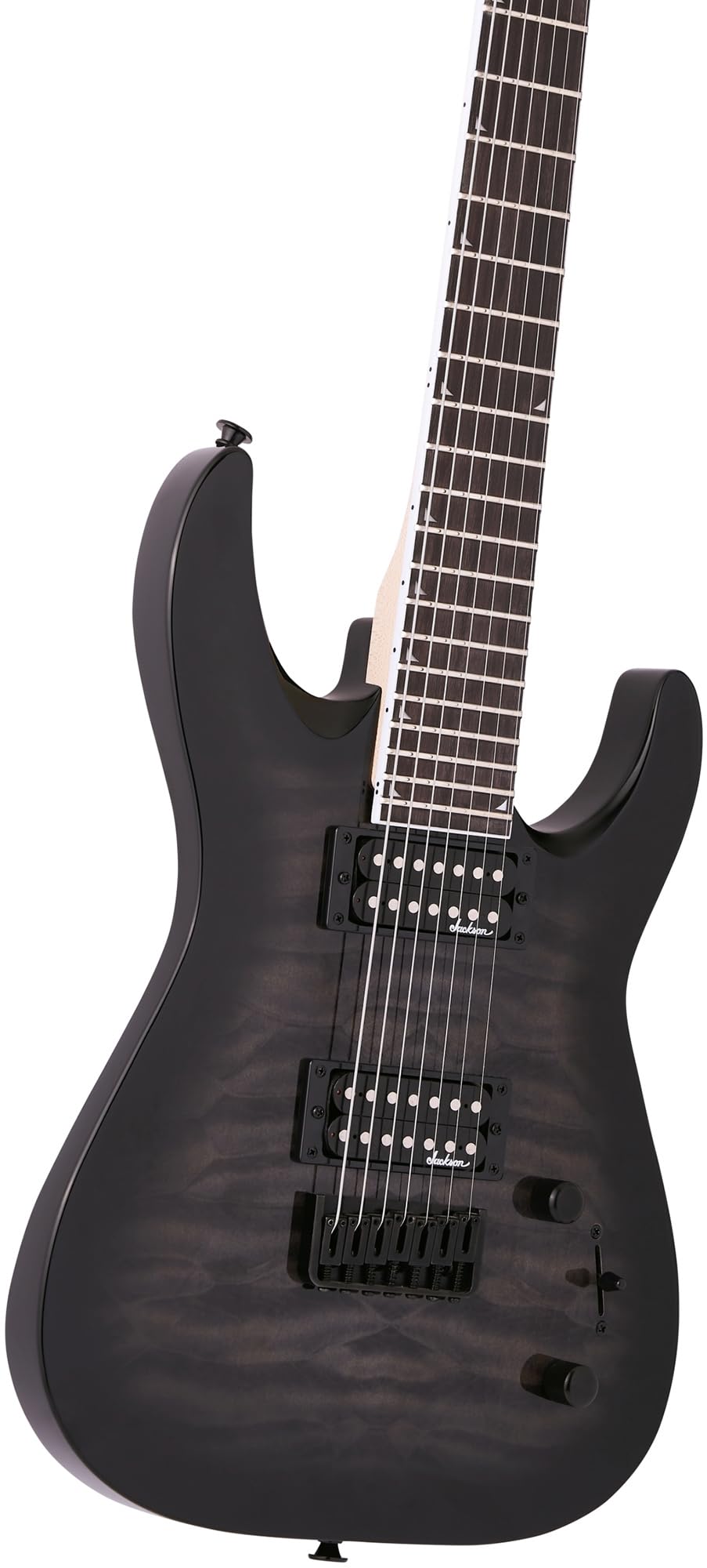 Jackson Dinky Arch Top JS22Q-7 Electric Guitar - Transparent Black Burst Bundle with Cable, Tuner, Strap, Picks, and Austin Baza