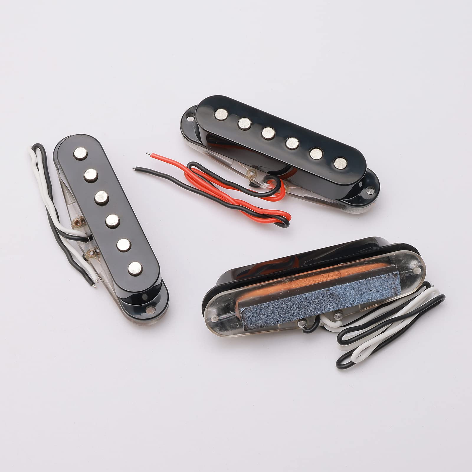 Swhmc Set of Single Coil Pickup Set SSS for Fender Strat Style Guitar Copper Color,with Black Pickup Cover