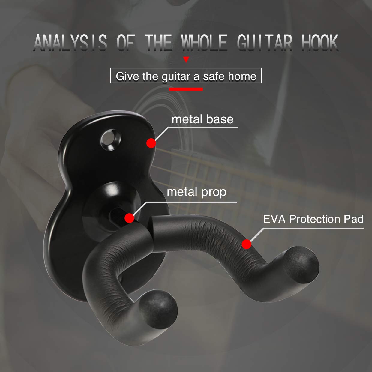 Guitar Wall Mount Hangers 3 Pack, Guitar Style Wall Holders Hooks Stands for Acoustic Electric Bass Classical Ukulele Guitars