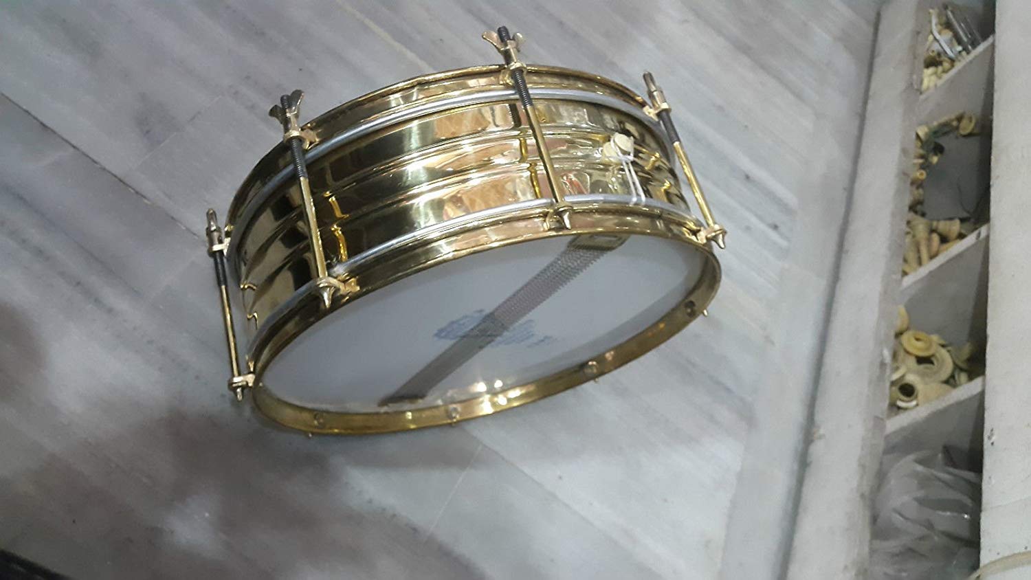 SmSai Musicals Brass Side Drum School Band Marching, 14 Inch, 2 Pieces Skin And Sticks