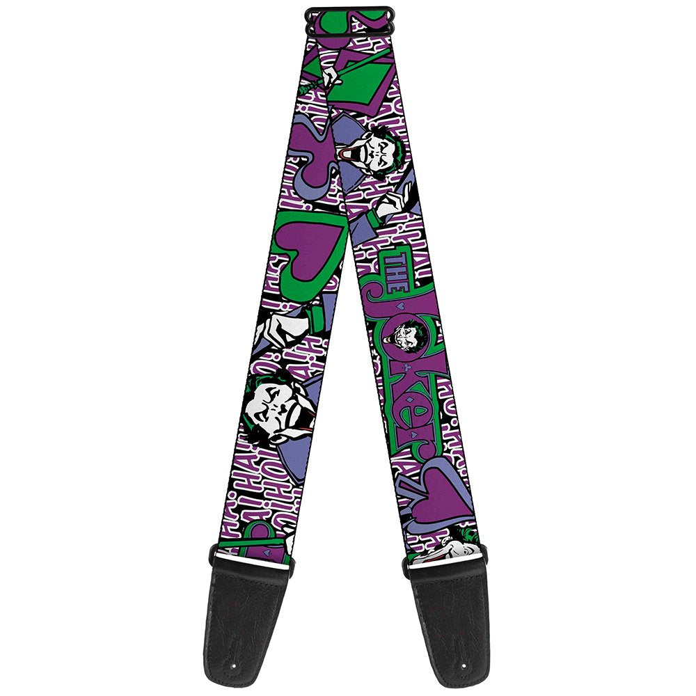 Buckle-Down Guitar Strap - Joker Face/Logo/Spades Black/White/Purple - 2'' Wide - 29-54'' Length