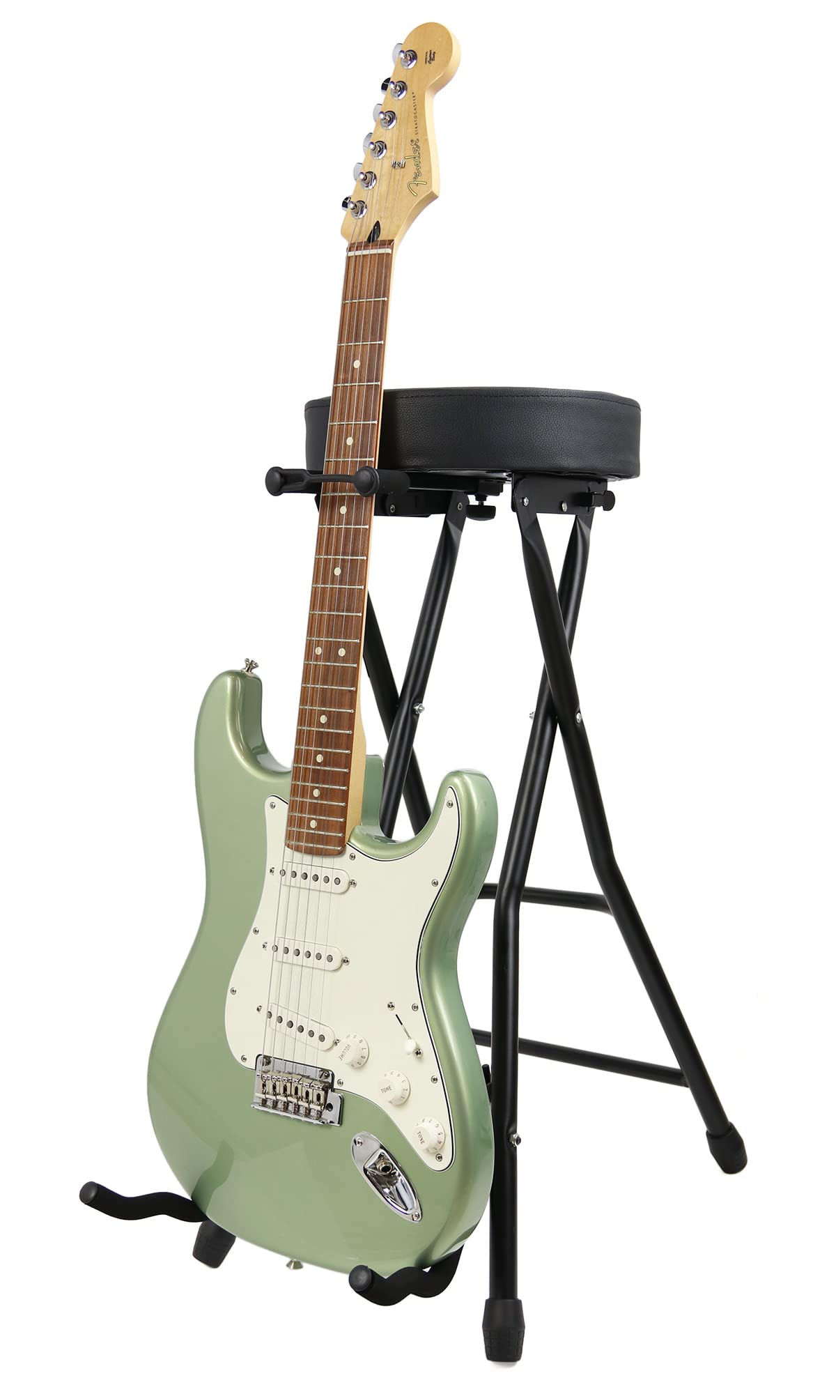 Gearlux Foldable Guitar Stool with Padded Seat, Built-in Guitar Stand, and Molded Cradles for Acoustic, Electric, and Bass Guita
