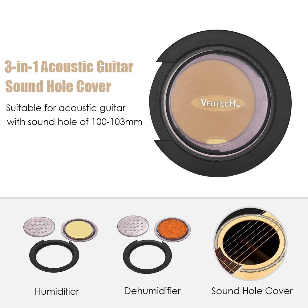 Heysland 3 in 1 Guitar Humidifier Moisture Reservoir Dehumidifier Acoustic Guitar Sound Hole Cover for Diameter 100 to103mm Soun