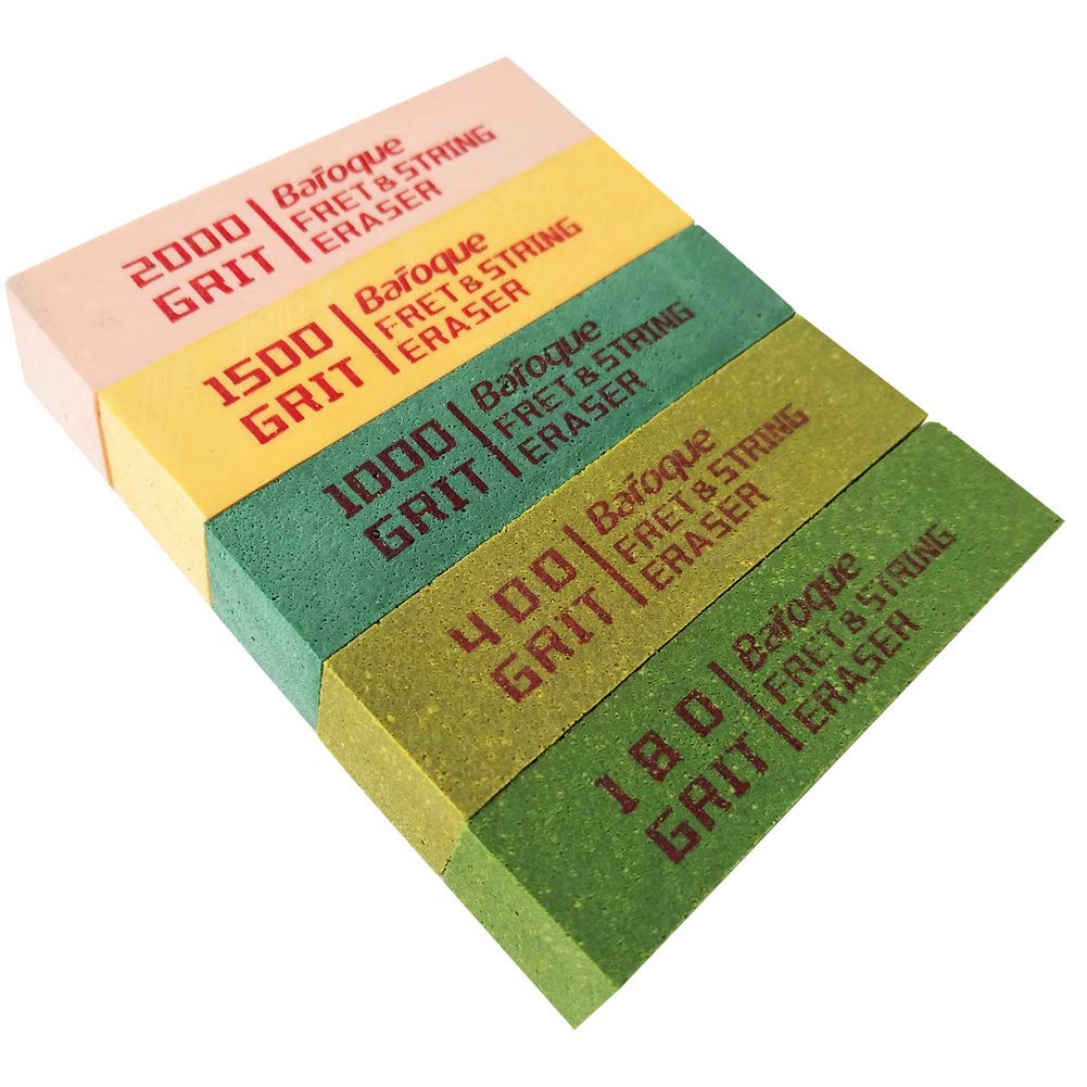 Baroque Fret Polishing Erasers with 180 & 400 & 1000 & 1500 & 2000 Grits Abrasive Rubber Blocks,Bass Guitar String Cleaner,Set o