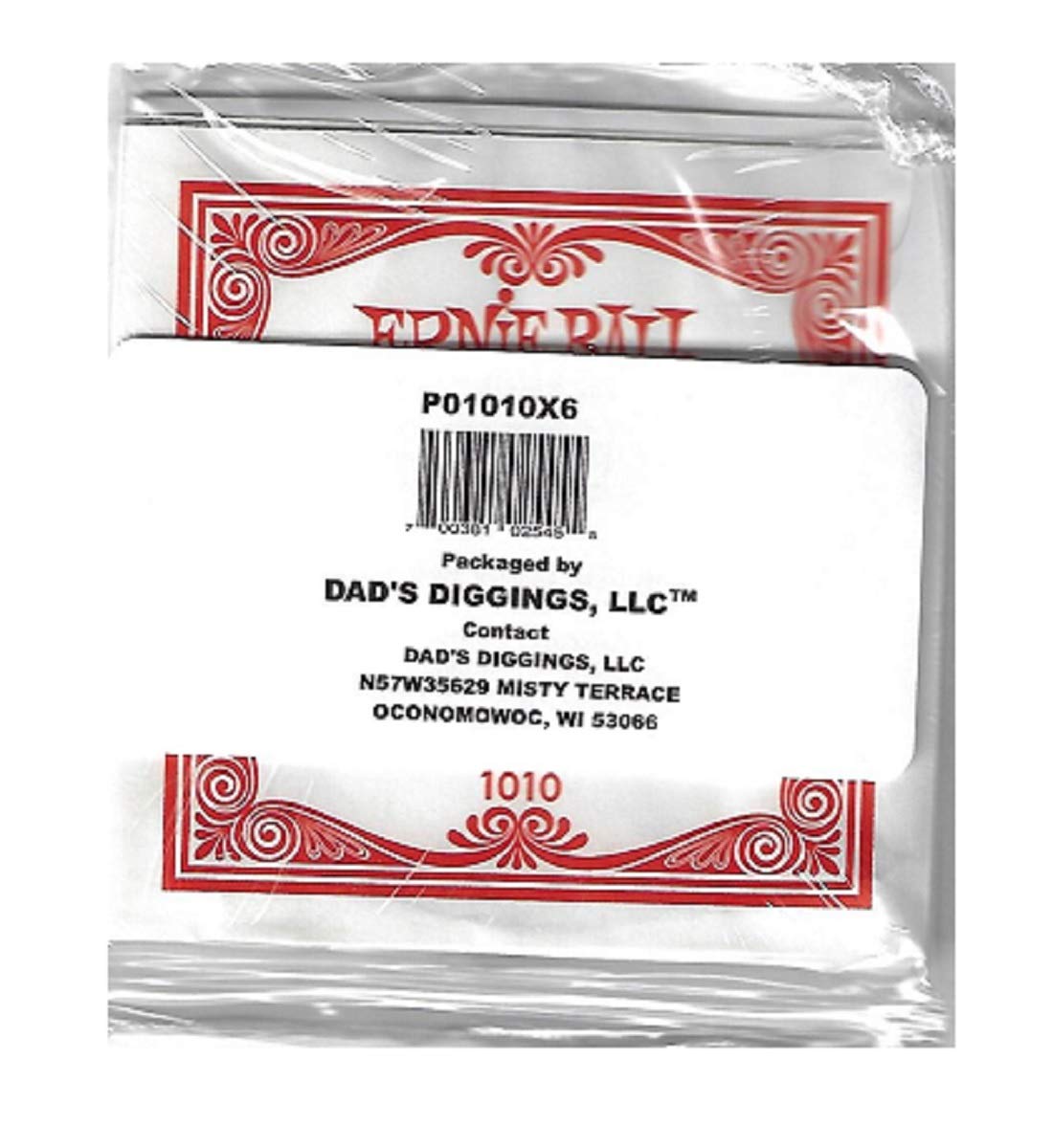 Ernie Ball Six Pack Of Custom Gauge 10-1010 - 010 Plain Steel Custom Bundled By Dad'S Diggings, Llc