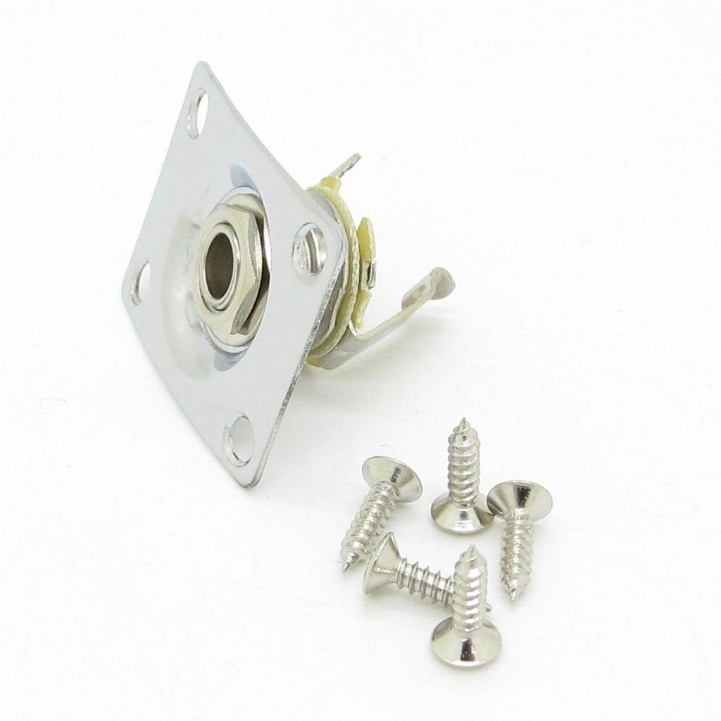 Chrome Square Style Jack Plate Guitar Bass Jack 6.35mm Output Input Jack