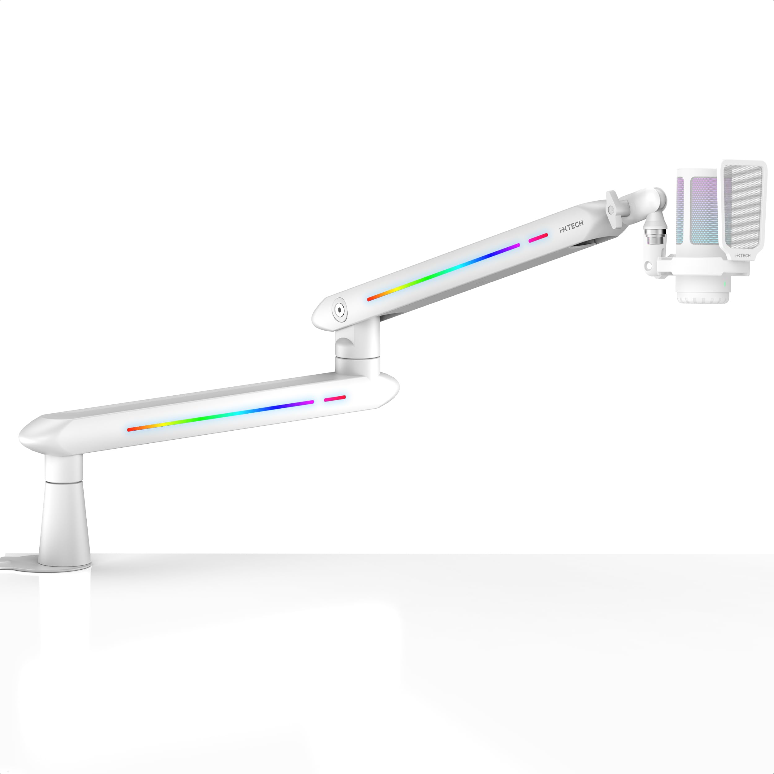 IXTECH RGB Low Profile Boom Arm for Mic, Adjustable Microphone Arm Stand with Desk Mount Clamp, Rotatable Microphone Boom Arm Mi