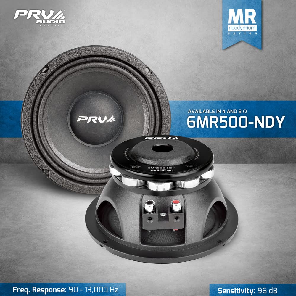 PRV AUDIO 6.5 Inch Midrange Speaker 6MR500-NDY-4 500 Watts 4 Ohm Neodymium Magnet, High Output Loudspeaker for Car Audio & Motor