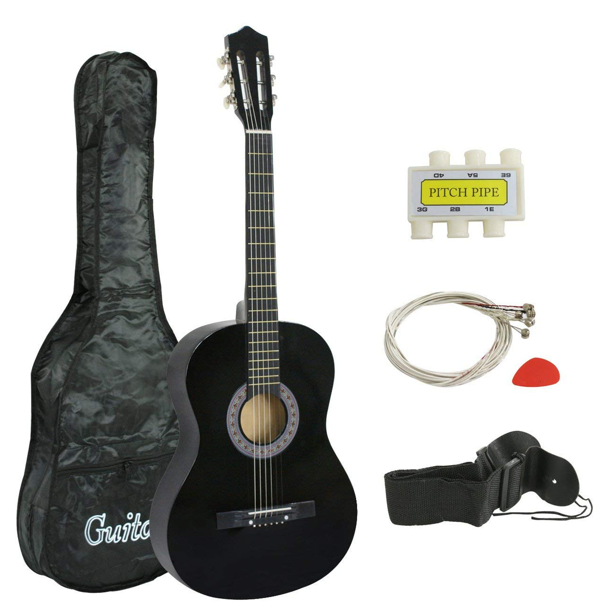 Smartxchoices 6 String 38'' Acoustic Guitar Bundle With Gig Bag Strap Pitch Pipe Extra Strings Set Pick For Beginners Starter Ki
