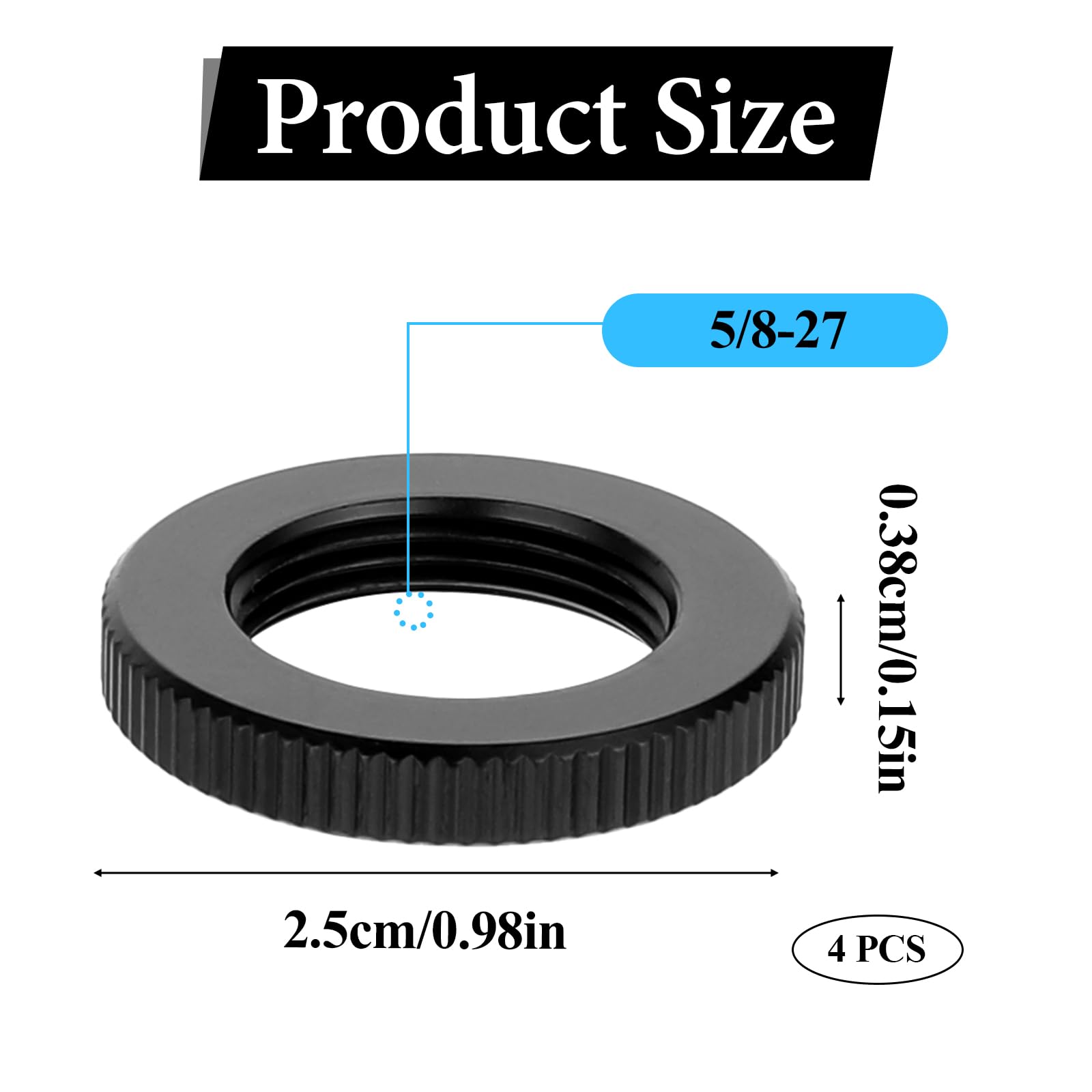 4 Pcs Knurled Lock Microphone Stand Nut 5/8''-27 Double Locking Nut for Microphone Screws Black Jam Nut for Microphone Photograp