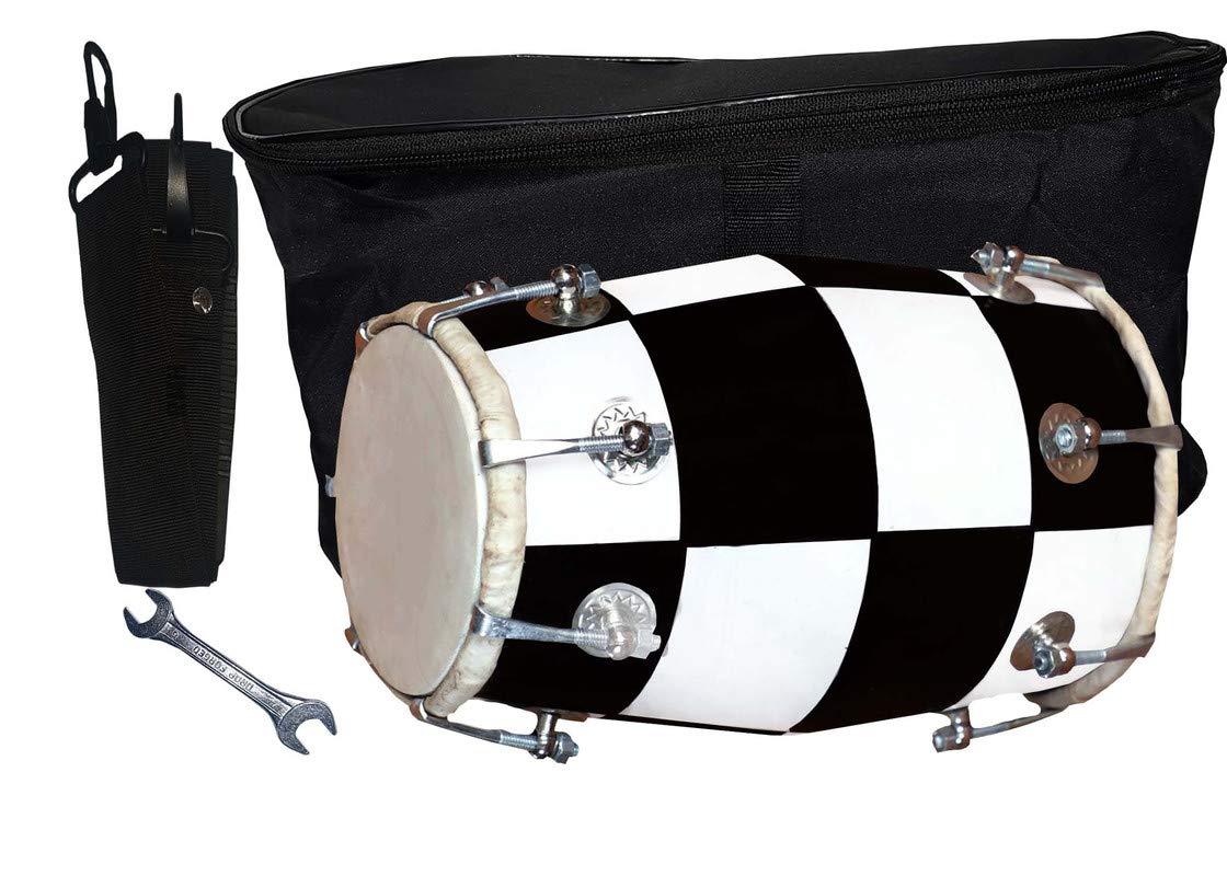 Gt Manufacturers Wooden Musical Instrument Baby Dholak Drum Nuts & Bolt With Full Kit Design2 (White)