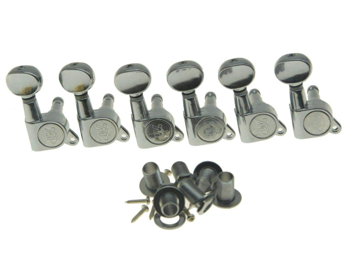 Wilkinson 6 Inline Chrome E-Z-Lok Post Guitar Tuners E-Z Post Guitar Tuning Keys Machine Heads With Mini Oval Button Chrome/Blac