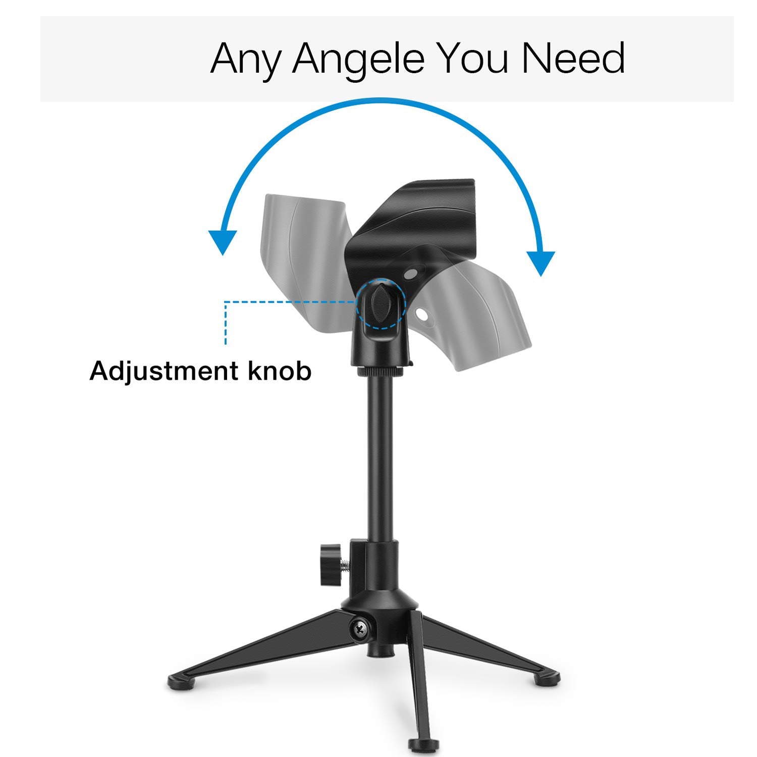 Desktop Tripod Microphone Stand, Moukey Desk Mic Stand Tripod Portable with Mic Clip Holder Adjustable Table Microphone Stand fo