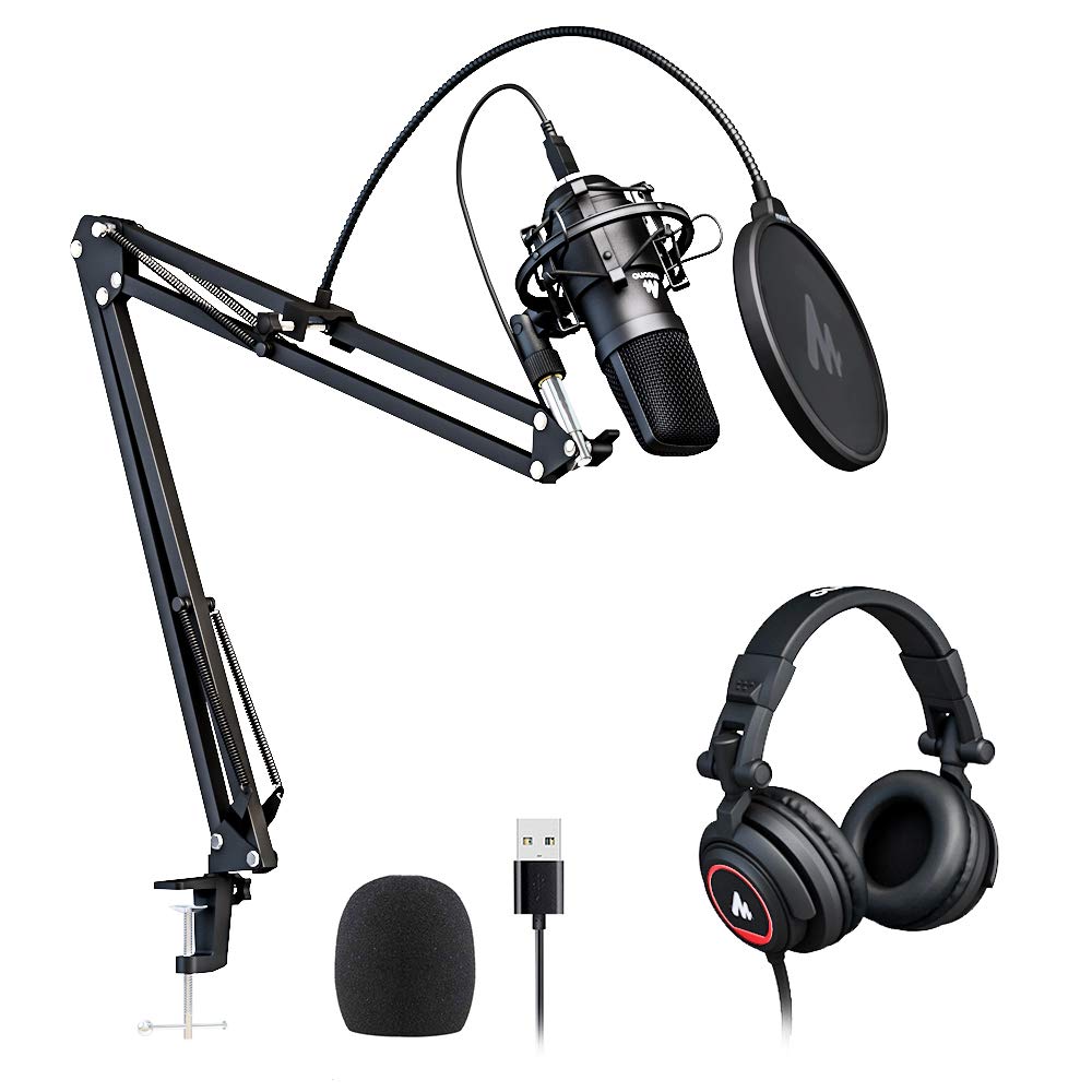 Maono AU-A04H Computer USB Microphone with Studio Headphone Set, Cardioid Podcast Condenser Mic for Gaming, Recording, PS4, Stre