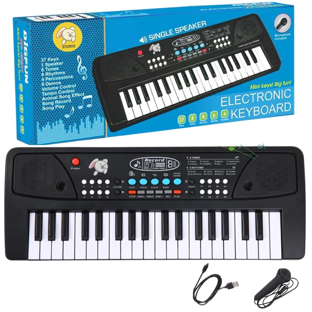 Smart House Solutions Electronic Keyboard Piano For Kids, 37 Keys, Built-In Microphone, 8 Tones, 8 Rhythms, 6 Demos, Volume Cont
