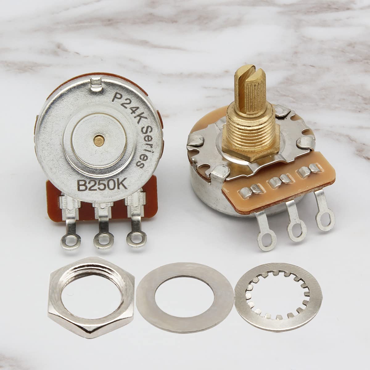 FLEOR 250K Linear Pots 15.5mm Short Split Shaft Guitar Potentiometer, Pack of 2