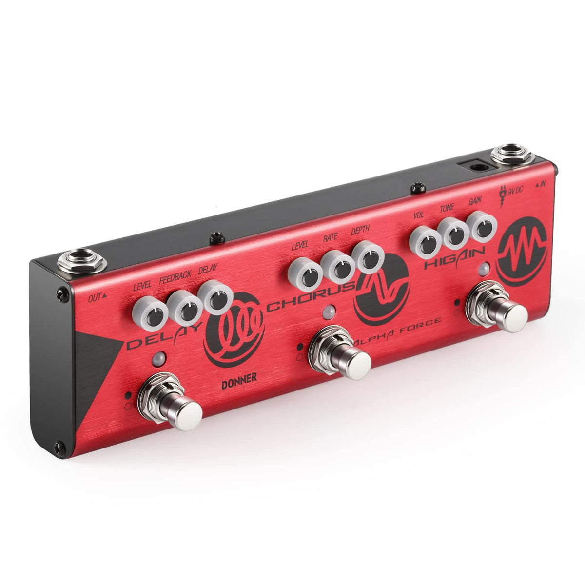 Donner Multi Guitar Effect Pedal Alpha Force 3 In 1 Effects Delay Chorus High Gain Distortion Pedal With Adapter