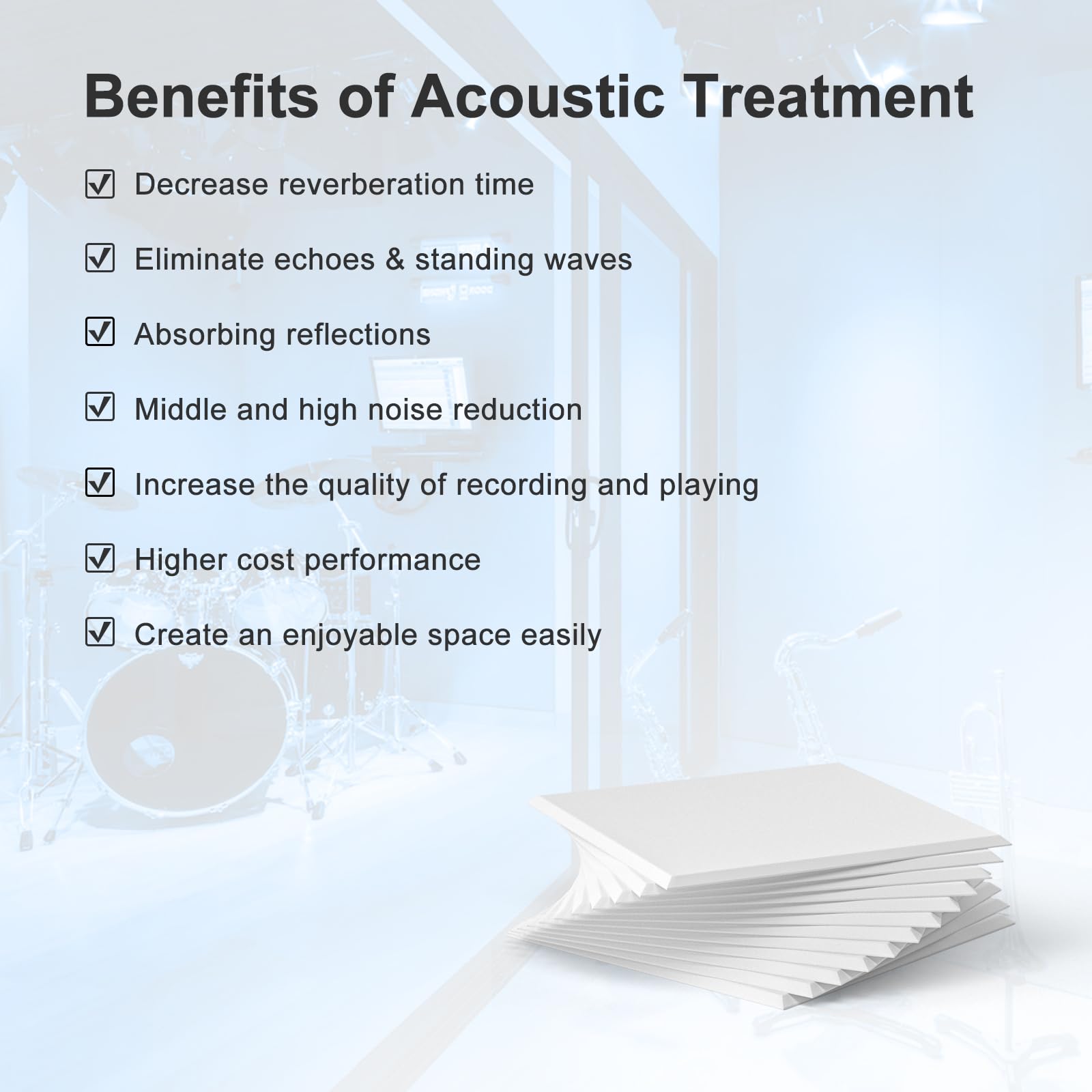 Soundproof Wall Panels, Kuchoow Acoustic Panels Self-Adhesive, 12 Pack Acoustic Wall Panels High Density, Sound Proof Panels for