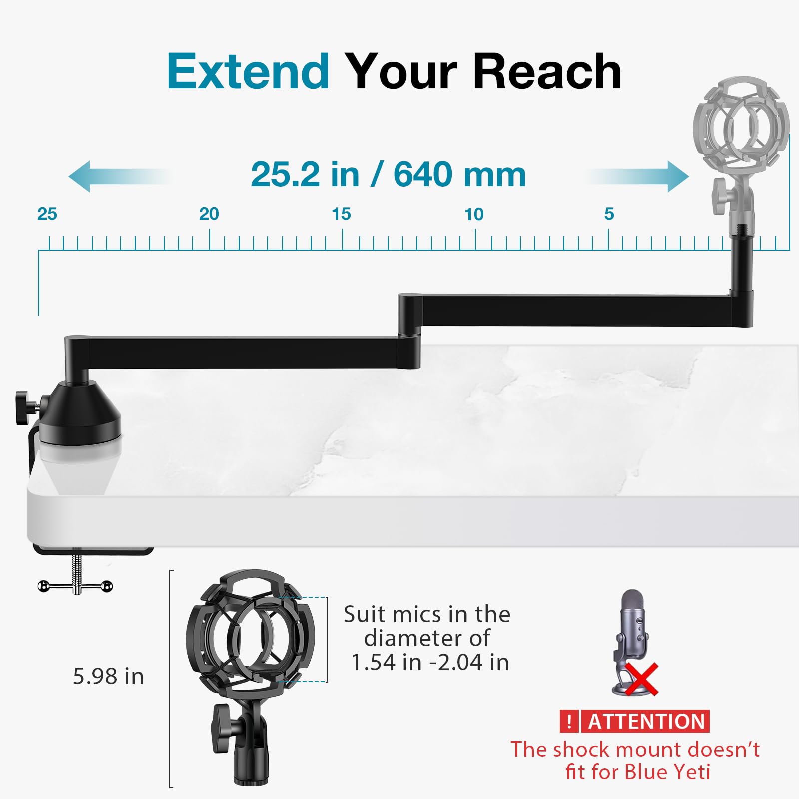 InnoGear Low Profile Mic Arm Boom Microphone Stand for Fifine AM8 K669B Elgato Blue Yeti HyperX QuadCast AT2020 Shure SM58 SM7B,