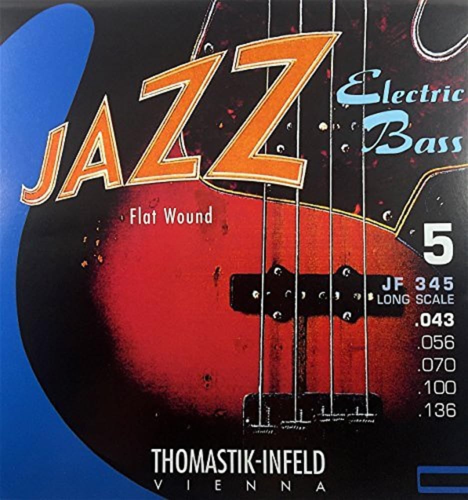 Thomastik-Infeld Jf345 Bass Guitar Strings: Jazz Flat Wounds 5-String Long Scale Set; Pure Nickel Flats G, D, A, E, B Set