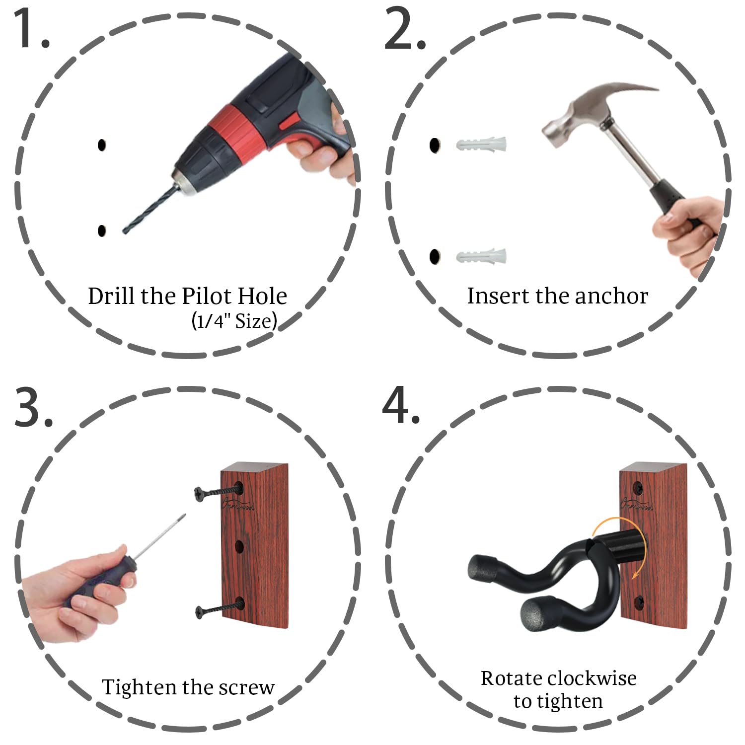 Onmiwod Guitar Wall Mount 3 Pack, Carbonized Red Wood Guitar Hanger, U-Shaped Guitar Wall Hanger Mount, Guitar Holder Wall Hook