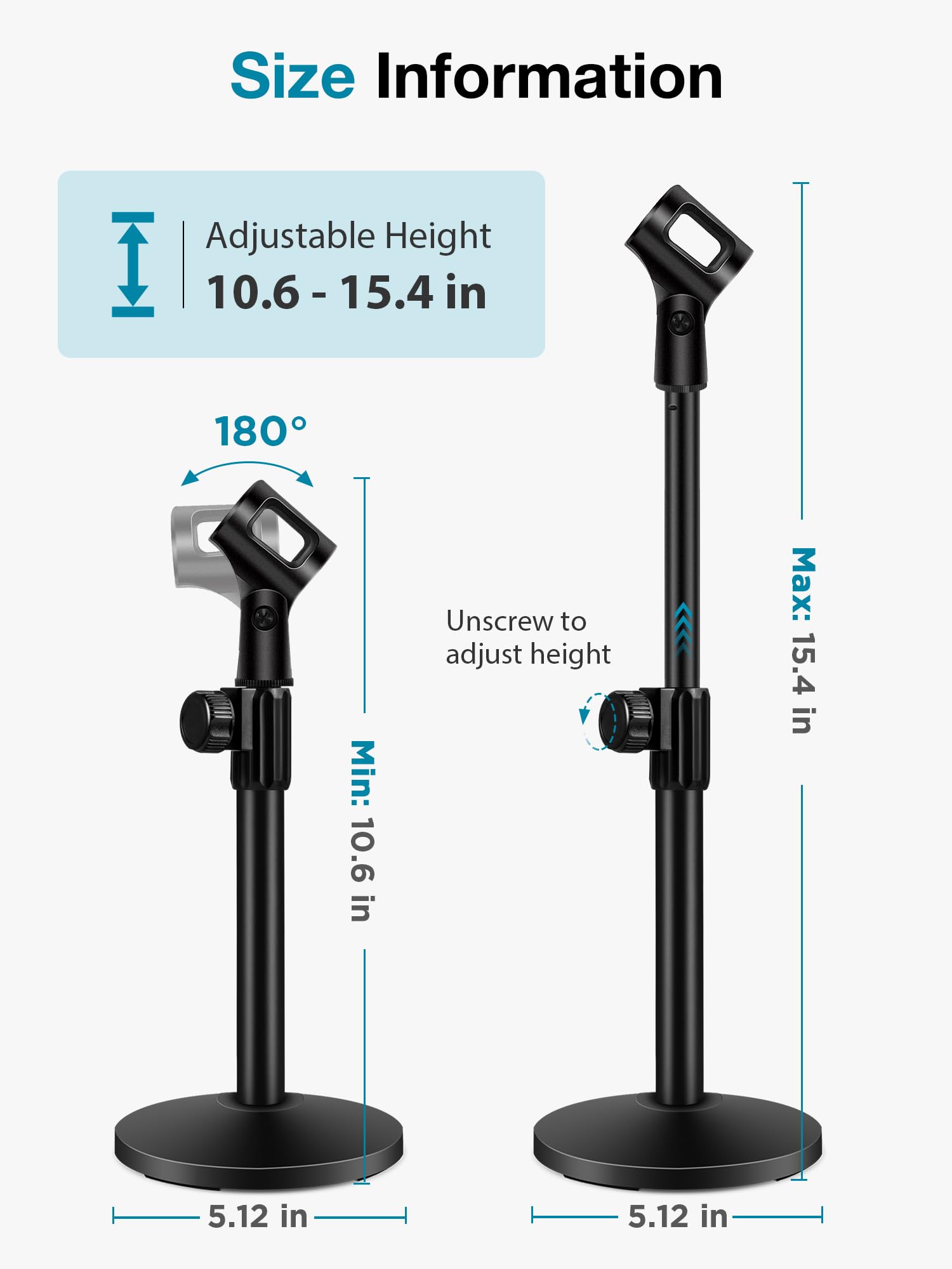 InnoGear Desktop Microphone Stand, Upgraded Adjustable Table Mic Stand with Mic Clip and 5/8'' Male to 3/8'' Female Screw for Bl